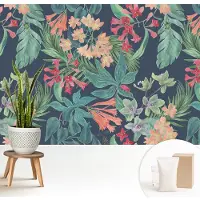 Wallfluent Fotobehang - Marine Vliesbehang - 208x146 cm - Tropische Bloemen Muurschildering - Gang behang Bloemen En Planten - Fotobehang Vlies - Slaapkamer behang