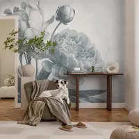Coloray Vliesbehang - Grijs Snellijm Behang - 312x219 cm - Bloemenchic Muurschildering - Slaapkamer behang Bloemen En Planten - Fotobehang Vlies - Slaapkamer behang