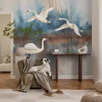 Coloray Vliesbehang - Wit Snellijm Behang - 312x219 cm - Vogels In Vlucht Fotobehang Vlies - Hal behang Dieren - Muurschildering - Hal behang