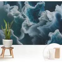 Wallfluent Fotobehang - Blauw Vliesbehang - 208x146 cm - Zeegolven Fotobehang Vlies - Woonkamer behang Abstractie - Muurschildering - Hal behang