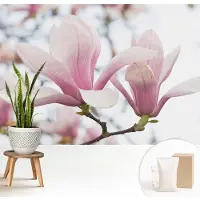 Wallfluent Fotobehang - Roze Vliesbehang - 208x146 cm - Magnolia Bloemen Fotobehang Vlies - Hal behang Bloemen En Planten - Muurschildering - Hal behang