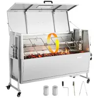Vevor Lamsgrill 38 W 60 kg 132 cm Draaispit Grill voor speenvarken Roestvrijstalen BBQ voor tuin en terras