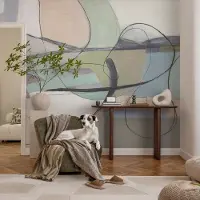 Coloray Vliesbehang - Grijs Snellijm Behang - 152x104 cm - Pastelkleurige Lijnen Muurschildering - Slaapkamer behang Abstractie - Fotobehang Vlies - Gang behang