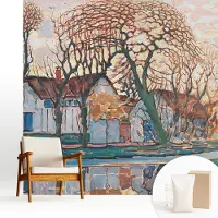 Wallfluent Fotobehang - Wit Vliesbehang - 250x250 cm - Idyllisch Landschap Fotobehang Vlies - Woonkamer behang Landschappen - Muurschildering - Woonkamer behang
