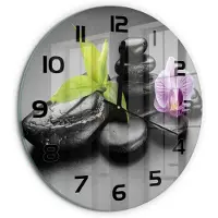 Tulup Wandklok - Zen-stenen Klok Glas Met Opdruk - fi30 cm - Zwart Moderne Wandklok Glas - Zwarte handen - Ronde Klok - Decoratieve Glazen Klok - Glazen Wandklok Design
