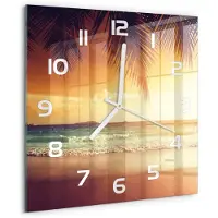 Tulup Wandklok - Tropisch strand Moderne Wandklok Glas - 30x30 cm - Oranje Wandklok Glas Decoratie - Witte handen - Vierkante Klok - Glazen Wandklok Design - Klok Glas Met Opdruk