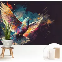 Wallfluent Fotobehang - Blauw Vliesbehang - 208x146 cm - Kleurrijke Vogel Fotobehang Vlies - Woonkamer behang Abstractie - Muurschildering - Woonkamer behang