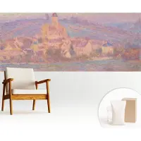 Wallfluent Fotobehang - Paars Vliesbehang - 250x104 cm - Een Charmant Stadje Muurschildering - Gang behang Landschappen - Fotobehang Vlies - Gang behang
