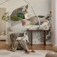 Coloray Vliesbehang - Grijs Snellijm Behang - 250x250 cm - Rustige Eenden Muurschildering - Gang behang Dieren - Fotobehang Vlies - Gang behang