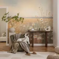 Coloray Vliesbehang - Wit Snellijm Behang - 312x219 cm - Bloemenweide Muurschildering - Slaapkamer behang Bloemen En Planten - Fotobehang Vlies - Slaapkamer behang
