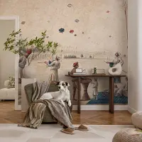 Coloray Vliesbehang - Beige Snellijm Behang - 208x146 cm - Zweefvliegers Muurschildering - Gang behang Mensen - Fotobehang Vlies - Gang behang