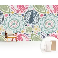 Wallfluent Fotobehang - Blauw Vliesbehang - 416x254 cm - Bloemmotieven Fotobehang Vlies - Hal behang Bloemen En Planten - Muurschildering - Woonkamer behang