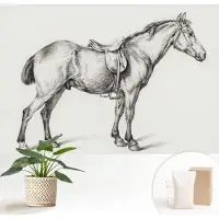 Wallfluent Fotobehang - Zwart-Wit Vliesbehang - 152x104 cm - Schets Van Een Paard Fotobehang Vlies - Woonkamer behang Dieren - Muurschildering - Woonkamer behang
