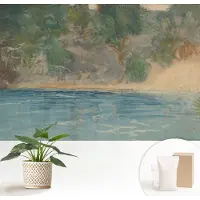 Wallfluent Fotobehang - Groente Vliesbehang - 152x104 cm - Tropische Kust Muurschildering - Gang behang Landschappen - Fotobehang Vlies - Slaapkamer behang