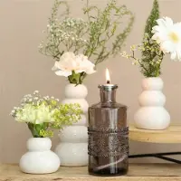 Ideas 4 Seasons Grijze Glazen Vaas - Kandelaar 7,5 x 14,5cm
