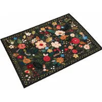 VHV - Deurmat - Machinewasbaar - Antislip laagpolig vloerkleed - 60 cm - Zwart - Vintage patroon - Boho-stijl - in de keuken