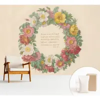 Wallfluent Fotobehang - Grijs Vliesbehang - 312x219 cm - Bloemenkrans Muurschildering - Gang behang Bloemen En Planten - Fotobehang Vlies - Slaapkamer behang