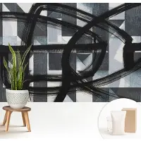 Wallfluent Fotobehang - Zwart Vliesbehang - 208x146 cm - Expressieve Geometrie Muurschildering - Slaapkamer behang Abstractie - Fotobehang Vlies - Gang behang