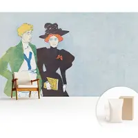 Wallfluent Fotobehang - Grijs Vliesbehang - 416x254 cm - Retro Stijl Fotobehang Vlies - Hal behang Mensen - Muurschildering - Woonkamer behang