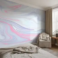 Coloray Vliesbehang - Blauw Snellijm Behang - 416x254 cm - Pastelkleurige Werveling Muurschildering - Slaapkamer behang Abstractie - Fotobehang Vlies - Slaapkamer behang
