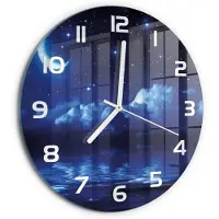 Tulup Wandklok - De nachtelijke hemel Wandklok Glas Met Motief - fi30 cm - Blauw Decoratieve Glazen Klok - Witte handen - Ronde Klok - Gekleurde Glazen Klok - Glazen Klok Met Print