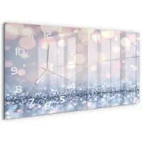 Tulup Wandklok - Glanzende achtergrond Wandklok Glas Met Motief - 60x30 cm - Zilver Decoratieve Glazen Klok - Witte handen - Rechthoekige Klok - Gekleurde Glazen Klok - Glazen Klok Met Print