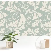 Wallfluent Fotobehang - Grijs Vliesbehang - 152x104 cm - Decoratieve Bladeren Fotobehang Vlies - Woonkamer behang Achtergronden En Patronen - Muurschildering - Woonkamer behang