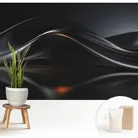 Wallfluent Fotobehang - Zwart Vliesbehang - 208x146 cm - Metaalachtige Golven Muurschildering - Gang behang Abstractie - Fotobehang Vlies - Slaapkamer behang