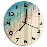 Tulup Wandklok - Golf op het strand Decoratieve Glazen Klok - fi30 cm - Blauw Glazen Wandklok Design - Zwarte handen - Ronde Klok - Glazen Klok Met Print - Wandklok Glas Met Motief