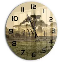 Tulup Wandklok - Giraffen in de savanne Wandklok Glas Decoratie - fi60 cm - Beige Gekleurde Glazen Klok - Zwarte handen - Ronde Klok - Klok Glas Met Opdruk - Moderne Wandklok Glas