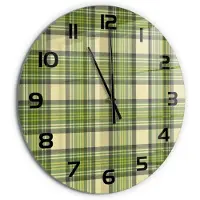 Tulup Wandklok - Groen raster Wandklok Glas Met Motief - fi60 cm - Groente Decoratieve Glazen Klok - Zwarte handen - Ronde Klok - Gekleurde Glazen Klok - Glazen Klok Met Print
