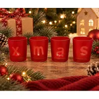 Miko XMAS Waxinelichthouders Rood – Set van 4 – Kerst Theelichthouders – Glazen Windlichten