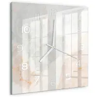 Tulup Wandklok - Marmer Glazen Klok Met Print - 30x30 cm - Beige Wandklok Glas Met Motief - Witte handen - Vierkante Klok - Wandklok Glas Decoratie - Gekleurde Glazen Klok