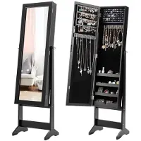 Costway Sieradenkast kantelbaar, sieradenrek met spiegel voor het hele lichaam, sieradenspiegelkast met 64 oorringgleuven, 20 halskettinghaken, 72 ringgleuven, 4 legplanken voor make-up (zwart)