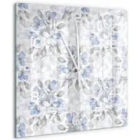 Tulup Wandklok - delicate bloemen Decoratieve Glazen Klok - 60x60 cm - Blauw Glazen Wandklok Design - Witte handen - Vierkante Klok - Glazen Klok Met Print - Wandklok Glas Met Motief