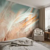 Coloray Vliesbehang - Wit Snellijm Behang - 312x219 cm - Fijne Veren Muurschildering - Gang behang Achtergronden En Patronen - Fotobehang Vlies - Slaapkamer behang
