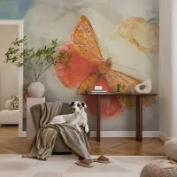 Coloray Vliesbehang - Oranje Snellijm Behang - 312x219 cm - Kleurrijke Vlinders Fotobehang Vlies - Hal behang Deel - Muurschildering - Woonkamer behang