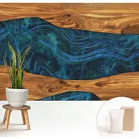 Wallfluent Fotobehang - Bruin Vliesbehang - 208x146 cm - Blauw Hout Fotobehang Vlies - Woonkamer behang Texturen - Muurschildering - Woonkamer behang