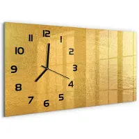 Tulup Wandklok - Achtergrond van goudfolie Klok Glas Met Opdruk - 60x30 cm - Gouden Moderne Wandklok Glas - Zwarte handen - Rechthoekige Klok - Decoratieve Glazen Klok - Glazen Wandklok Design