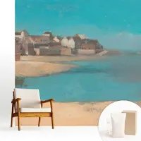 Wallfluent Fotobehang - Blauw Vliesbehang - 250x250 cm - Een Rustig Dorp Muurschildering - Gang behang Landschappen - Fotobehang Vlies - Gang behang