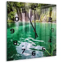 Tulup Wandklok - Plitvice-meren Klok Glas Met Opdruk - 60x60 cm - Groente Moderne Wandklok Glas - Zwarte handen - Vierkante Klok - Decoratieve Glazen Klok - Glazen Wandklok Design