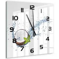 Tulup Wandklok - Kokosnoot en water Klok Glas Met Opdruk - 60x60 cm - Bruin Moderne Wandklok Glas - Zwarte handen - Vierkante Klok - Decoratieve Glazen Klok - Glazen Wandklok Design