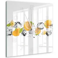 Tulup Wandklok - Citroen en water Wandklok Glas Decoratie - 60x60 cm - Geel Gekleurde Glazen Klok - Witte handen - Vierkante Klok - Klok Glas Met Opdruk - Moderne Wandklok Glas