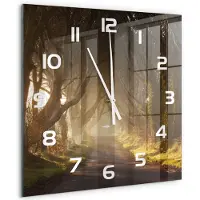 Tulup Wandklok - Mist in het bos Wandklok Glas Decoratie - 60x60 cm - Bruin Gekleurde Glazen Klok - Witte handen - Vierkante Klok - Klok Glas Met Opdruk - Moderne Wandklok Glas