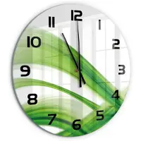 Tulup Wandklok - Golfabstractie Glazen Klok Met Print - fi60 cm - Groente Wandklok Glas Met Motief - Zwarte handen - Ronde Klok - Wandklok Glas Decoratie - Gekleurde Glazen Klok