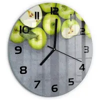 Tulup Wandklok - Groene appels Moderne Wandklok Glas - fi30 cm - Groente Wandklok Glas Decoratie - Zwarte handen - Ronde Klok - Glazen Wandklok Design - Klok Glas Met Opdruk