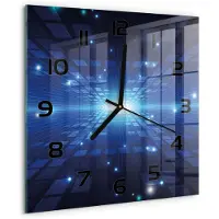 Tulup Wandklok - 3D-achtergrond Gekleurde Glazen Klok - 30x30 cm - Blauw Glazen Klok Met Print - Zwarte handen - Vierkante Klok - Moderne Wandklok Glas - Wandklok Glas Decoratie