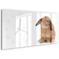 Tulup Wandklok - Rode Konijn Wandklok Glas Met Motief - 60x30 cm - Oranje Decoratieve Glazen Klok - Witte handen - Rechthoekige Klok - Gekleurde Glazen Klok - Glazen Klok Met Print