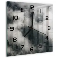 Tulup Wandklok - Mist boven het bos Decoratieve Glazen Klok - 30x30 cm - Grijs Glazen Wandklok Design - Zwarte handen - Vierkante Klok - Glazen Klok Met Print - Wandklok Glas Met Motief