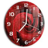 Tulup Wandklok - Druppels op de roos Glazen Wandklok Design - fi30 cm - Rood Klok Glas Met Opdruk - Witte handen - Ronde Klok - Wandklok Glas Met Motief - Decoratieve Glazen Klok